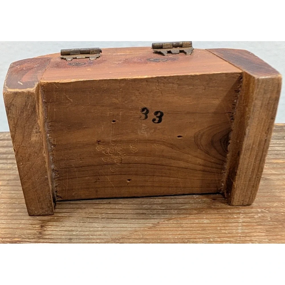 Antique Primitive Wooden Domed Lid Box w/ Iron Latch Folk Art Trinket Coffer